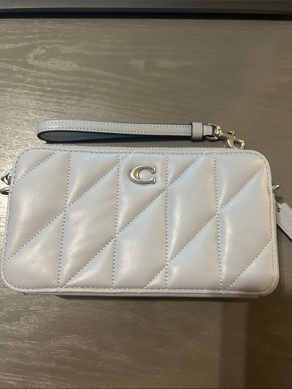 Coach Quilted Leather Wristlet in Light Gray